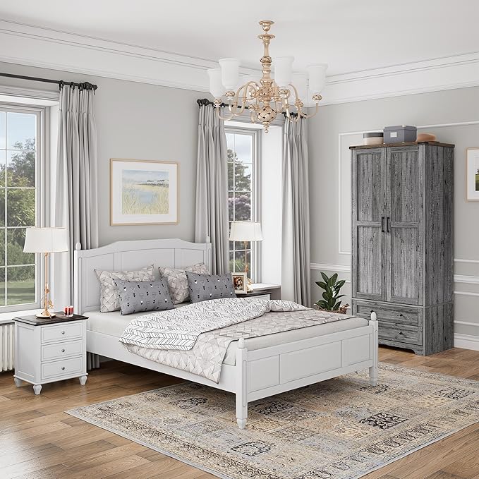 Brafab Armoire Wardrobe Closet with 2 Modern Doors, 71" Tall Freestanding Closet Wardrobe Cabinet with Drawers and Hanging Rail, Light Wooden Storage Cabinet with Shelve for Bedroom (Grey, 2 Doors)