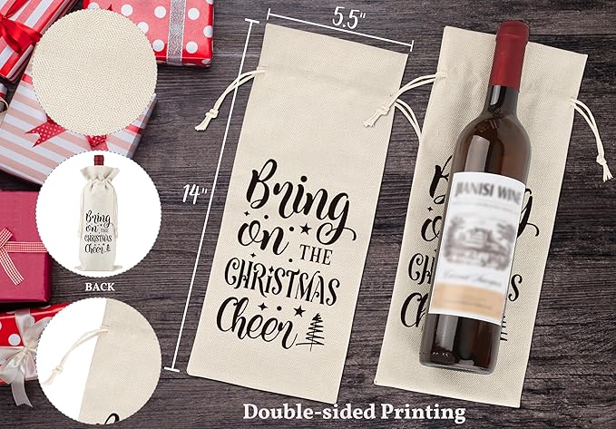 Bring on The Christmas Cheer,Christmas Party Wine Bag Gifts,Party Favor Bag,Wine Bag Gift for Friends,Sisters,Besties,Colleagues,Family,Daughters,Sons,Reusable Wine Bag With Drawstring,L46