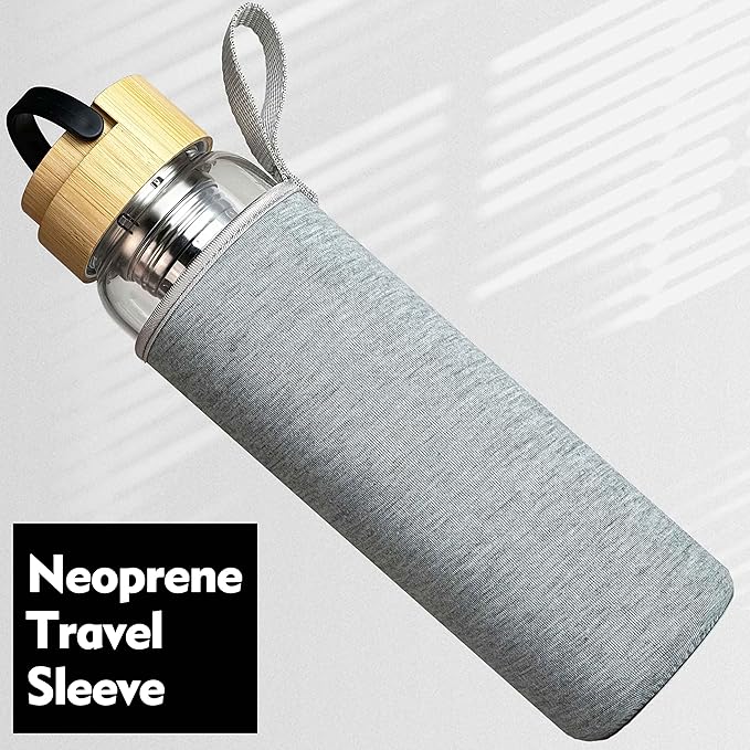 32 oz Motivational Glass Water Bottles with Bamboo Lid Straw and Time Marker - Sports Water Bottle for Drinking