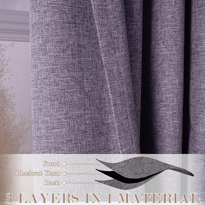 100" W x 96" L Faux Linen Room Divider Curtains, Full Blackout Pinch Pleated Drapes for Traverse Rod, Bedroom Divider Privacy Drapery with Hooks for Ceiling Track, 1 Panel, Violet