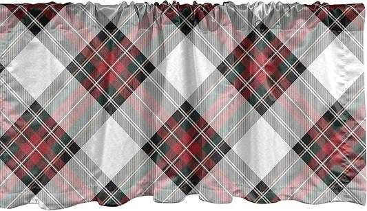 Ambesonne Tartan Window Valance, Traditional Plaid with Diagonal Lines and Rhombuses Scottish Culture Inspirations, Curtain Valance for Kitchen Bedroom Decor with Rod Pocket, 54" X 12", Coral Black