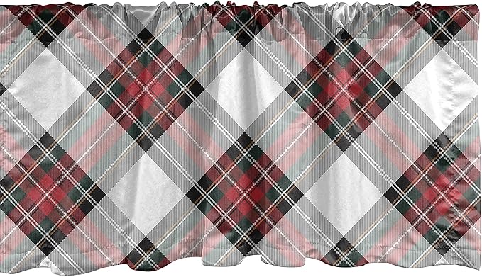 Ambesonne Tartan Window Valance, Traditional Plaid with Diagonal Lines and Rhombuses Scottish Culture Inspirations, Curtain Valance for Kitchen Bedroom Decor with Rod Pocket, 54" X 18", Coral Black