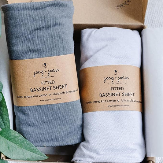 Bedside Sleeper Bassinet Fitted Sheets 33x20 for Maxi COSI Iora, Koola Baby, Baby Joy, Angelbliss, Kidsclub Bedside Bassinet – 100% Jersey Cotton – Light + Dark Grey – 2 Pack