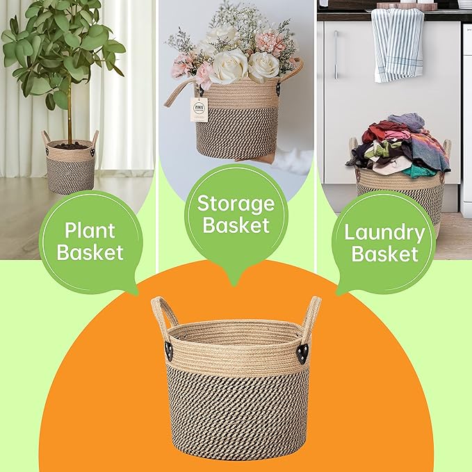 14"x12" Natural Jute Rope Woven Storage Basket with Handles for Plant, Blankets,Toys,Clothes,Shoes - Living Room Home Decor,Multifunctional Basket for Organizer,Picnic,Artificial Tree
