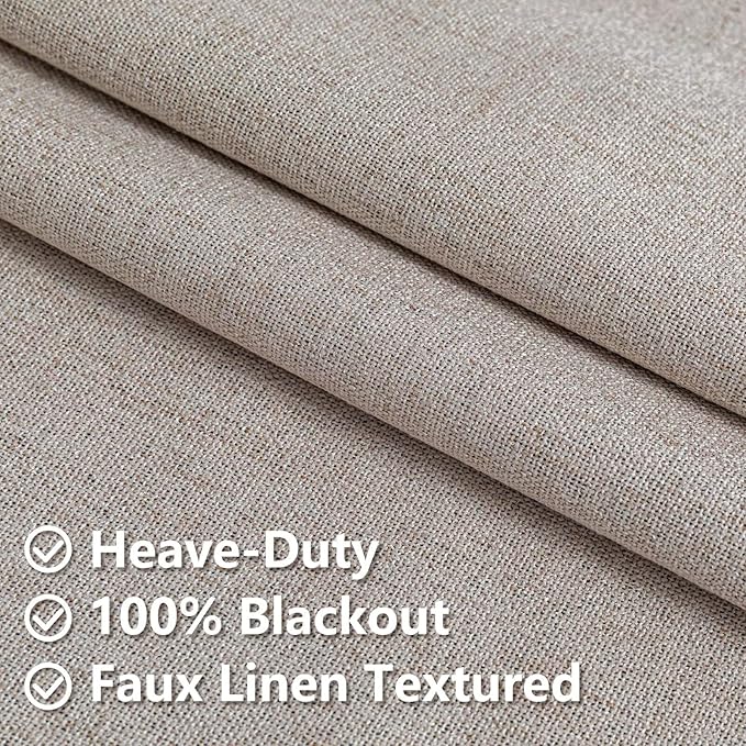 Blackout Curtains 84 Inch Length 2 Panels Set, 100% Black Out Textured Thermal Curtains, Grommet Privacy Light Blocking Drapes for Living Room Bedroom Luxury Decor(52W × 84L inch, Beige)