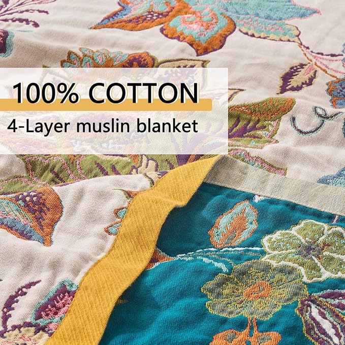 Boho Throw Blanket for Couch,100% Cotton Summer Blanket for Bed, Ultra Soft Rustic Quilt for Bed, Home Decor, Boho Picnic Blankets with Pomegranate for All Seasons 60"x80"