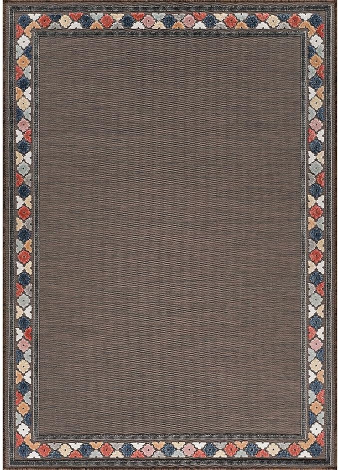 Beverly Rug Outdoor Rug 9x12 Modern Bordered Large Area Rugs for Indoor and Outdoor Patio Easy to Clean Non Shedding Living Room Porch Garden Washable Outside Carpet (9 x 12 Brown)