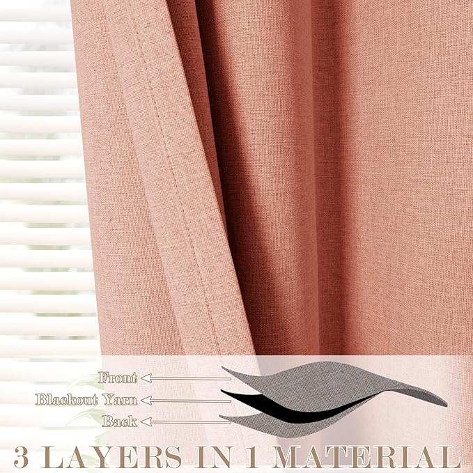 100% Blackout Linen Textured Drapes for Bedroom Pinch Pleated Curtains for Track System Portable Drapery for Sliding Glass Door/Storage/Space Room Divider, 70" Wx96 L, 1 PC, Orange