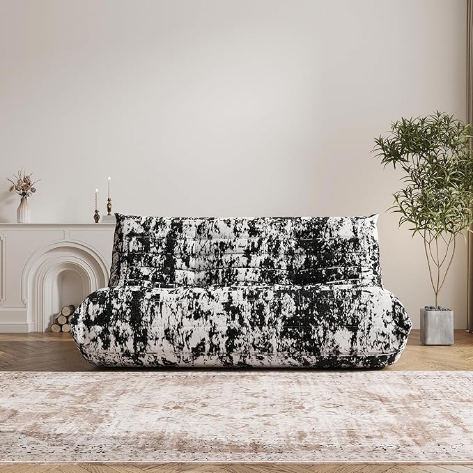 Bean Bag Chair, Loveseat Fireside Chair Bean Bag Sofa Large Bean Bag Chair for Adults, 2 Seater Bean Bag Chairs for Teens with High Density Comfortable Foam, Bean Bag for Living Room (Black Pattern)