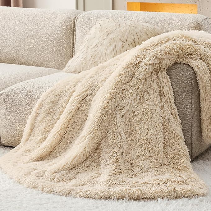 Bedsure GentleSoft Fluffy Beige Throw Blanket for Bed, Faux Fur Gifts Beige Decor Light Tan Khaki Blanket Neutral Decoration for Home, Soft Cozy Fuzzy Plush Thick Warm Sherpa Fleece Cute Stuff, 50x60