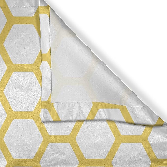 Ambesonne Yellow and White Kitchen Curtains, Hexagonal Pattern Honeycomb Beehive Simplistic Geometrical Monochrome, Window Drapes 2 Panel Set for Kitchen Cafe Decor, 55" x 39", White Yellow