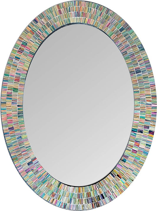 Bohemian Rainbow Wall Mirror -Glass Mosaic Decorative Wall Mirror, Multi Color Spectrum Wall Mountable, Oval Multi-Color Framed Mirror (32 in. x 24 in.)