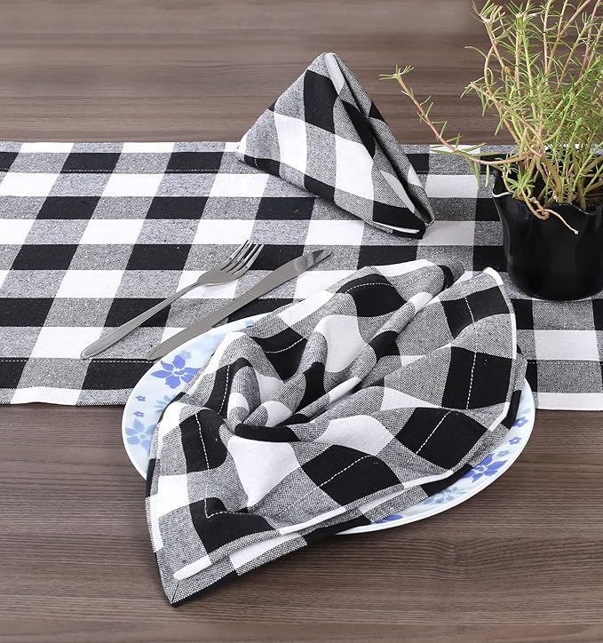 Buffalow Plaid Cloth Napkins, Check Napkins,Cloth Napkins,Cotton Napkins,Dinner Napkins Cloth,Dinner Napkins,Cloth Napkins Set of 12 Cotton,Napkins Cloth,Cloth Napkins cotton- 18x18 Black White
