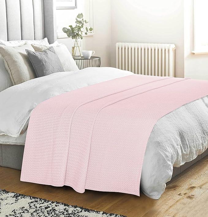 BELIZZI HOME 100 Cotton Bed Blanket, Breathable Bed Blanket Twin Size, Cotton Thermal Blankets Twin, Perfect for Layering Any Bed for All Season, Baby Pink