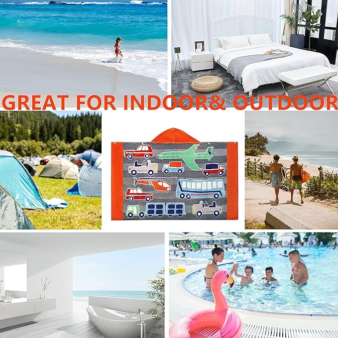 100% Cotton Hooded Bath Towel Wrap for 3 to 12 Yerars Old Boys and Girls Beach Pool Towel with Hood Soft and Absorbent Oversized 50"x30"
