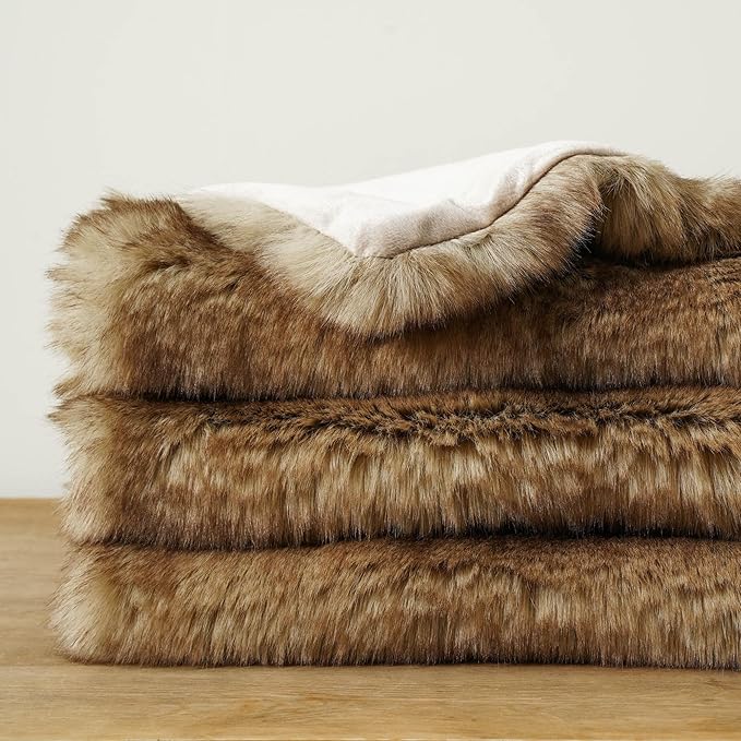 BATTILO HOME Luxury Ochre Faux Fur Throw Blanket, Soft Cozy Mink Fur Blanket for Couch, Sofa, Bed, Plush Warm Fuzzy Fall Fur Throw and Blankets for Home Decor, 50"x60"