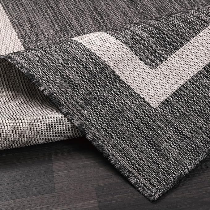 Bordered Outdoor Rug 6x9 Washable Outside Carpet for Indoor Patio Porch Waterproof Easy Cleaning Non Shedding Area Rugs Gray 6 x 9