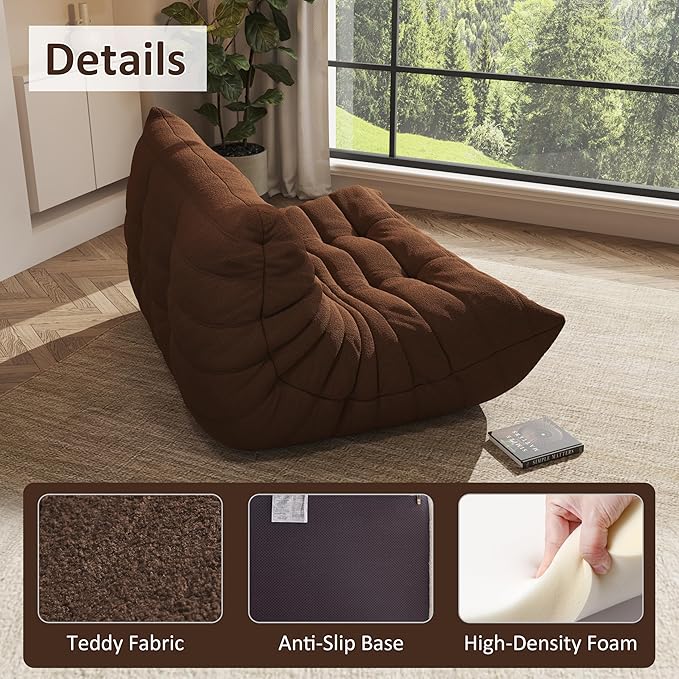 Bean Bag Chair, Oversized Loveseat Fireside Chair for Adults, 2 Seater with Memory Foam Filled, Lazy Sofa Lounge Floor Sofa for Living Room, Bedroom, Office, No Assembly Required. (Coffee)