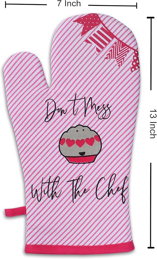 AMOUR INFINI Cupcakes Baking 5-Piece Kitchen Set | Cotton Women's Aprons and Oven Mitts,Kid's Aprons, Oven Mitts, and Chef Hats