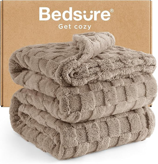 Bedsure GentleSoft Blankets Queen Size for Bed - Super Soft Cozy Blanket for Women Men Girls, Large Fuzzy Fleece Throw for Bedroom Decor, Light Taupe, 90x90 Inches