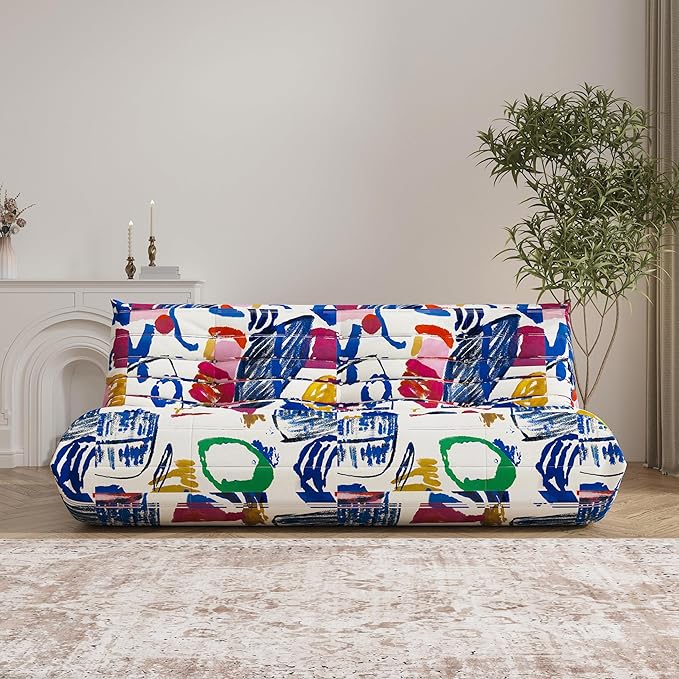 Big Bean Bag Chairs for Adults, 3 Seater Large Bean Bag Sofa, Fireside Chair Lazy Sofa Chair with High Density Comfortable Foam, Modern Bean Bag for Living Room, Bedroom, Office (Multicolor)