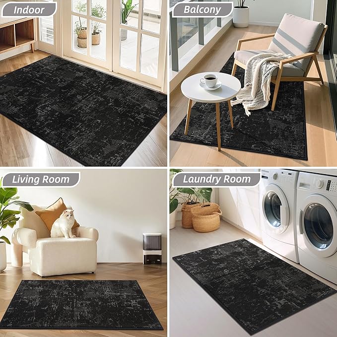 BEQHAUSE Dirt Trapper Door Mat 24"x36" Non-Slip Door Mats Washable Entryway Rugs Stain Resistant Doormat Absorbent Welcome Floor Mat for Front Back Door, Muddy Wet Shoes & Paws,Black