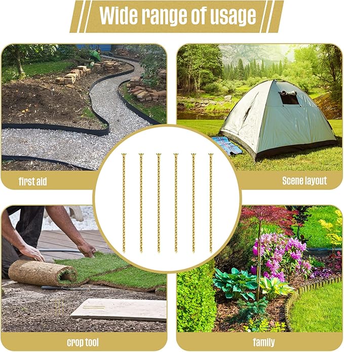 200 Pcs Metal Nails 8 Inch Artificial Spikes Galvanized Spiral Landscape Stakes Edging Spikes Garden Stakes for Fake Landscaping Grass Ground Lawn(Gold)