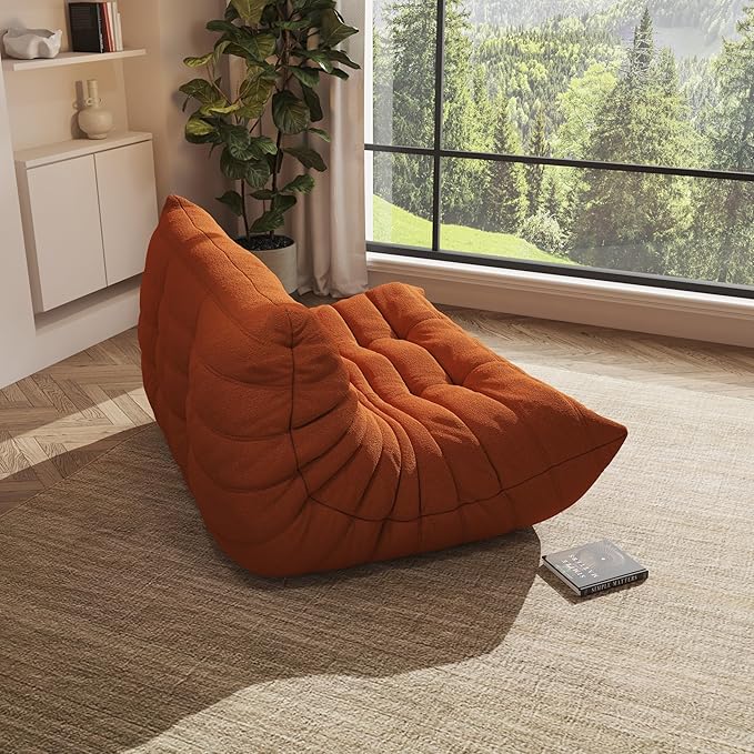 Bean Bag Chairs for Adults Giant Bean Bag Chair， 2 Seater with Memory Foam Filled Fireside Chair, Lazy Sofa Lounge Floor Sofa for Living Room, Bedroom, Office, No Assembly Required. (Orange)