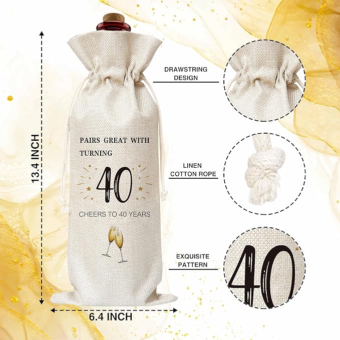 40th Birthday Wine Gift Bag, Cotton Burlap Wine Bags, 1984 Wine Bottle Cover Bag Birthday Gifts for Women, Men, Friends, Co-workers, Teachers, Mom, Dad, Antie, Uncle(06)