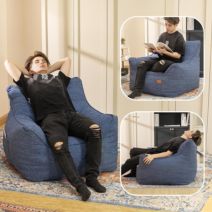 Bean Bag Chair for Adults, Comfy Tufted Bean Bag Chair Sofa with Armrests, Lazy Beanbag Chair with Foam Filler Stuffed Bean Bag Couch Sofa for Reading in Bedroom, Living Room and Dorms