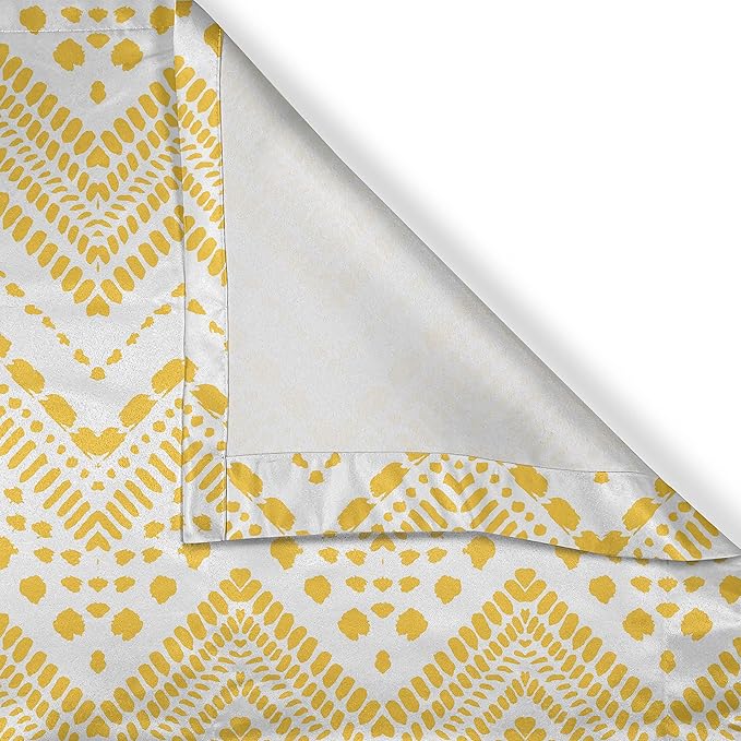 Ambesonne Yellow Chevron Valance & Tier Curtain 3 pcs Set, Hand Drawn Aztec Pattern Primitive Clan Motif with Dashed Lines Artwork, Window Treatments for Kitchen Room Decor, 55" x 36", Mustard White