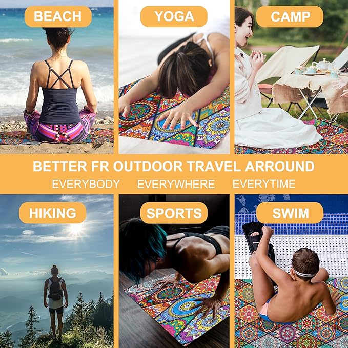 Beach Towel, Colorful Tribal Bohemian Mandala Beach Towel Oversized Sand Proof Absorbent, Quick-Dry Bath Pool Swim Towel for Shower Spa Vacation, 29.5” X 59”