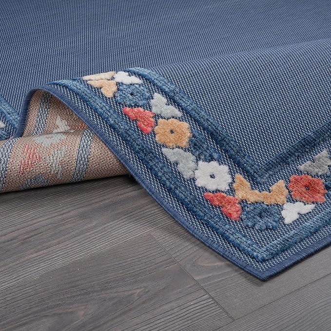 Beverly Rug Outdoor Rug 9x12 Modern Bordered Large Area Rugs for Indoor and Outdoor Patio Easy to Clean Non Shedding Living Room Porch Garden Washable Outside Carpet (9 x 12 Blue)