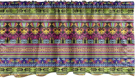 Ambesonne Prehistoric Window Valance, Aztec Culture Pattern Borders Ornate Tribal Animal Print, Curtain Valance for Kitchen Bedroom Decor with Rod Pocket, 54" X 12", Green Fuschia