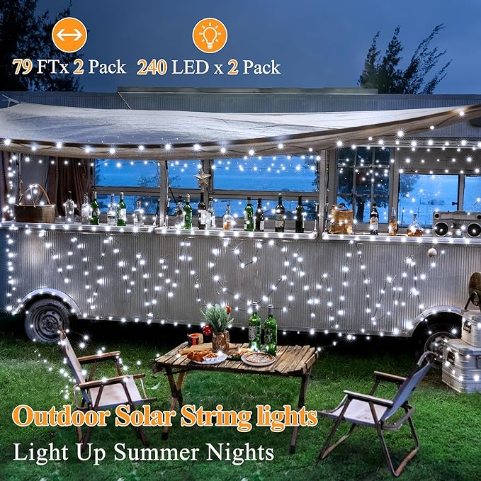 2 Pack Solar String Lights Total 480LED 158FT, IP67 Waterproof Solar Lights for Outside with 8 Modes, Upgraded Solar Panel Fairy Lights for Garden Party Wedding Decorations (Cool White)