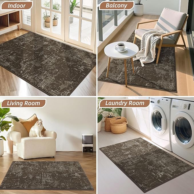 BEQHAUSE Dirt Trapper Door Mat 32"x48" Non-Slip Door Mats Washable Entryway Rugs Stain Resistant Doormat Absorbent Welcome Floor Mat for Front Back Door, Muddy Wet Shoes & Paws,Brown