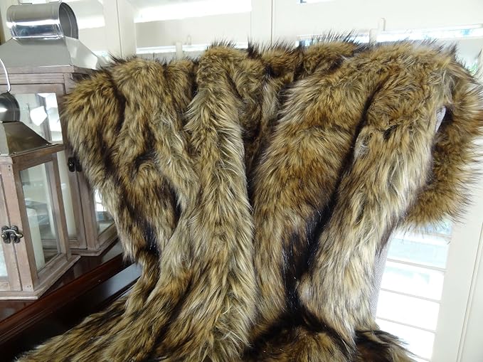 Brown Fur Throw Blanket and Bedspread - Brown Wolf Faux Fur - Light & Dark Brown Faux Fur - Luxury Throw Blanket & Bedspread, Handmade in US, 16406