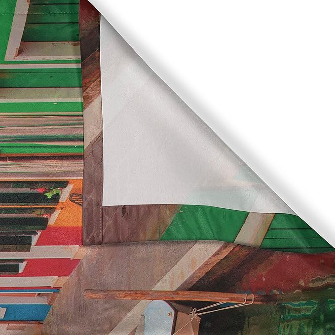 Ambesonne Venice Kitchen Curtains, Colorful Buildings and Water Canal with Boats Burano Island in The Venetian Lagoon, Window Drapes 2 Panel Set for Kitchen Cafe Decor, 55" x 39", Colorful