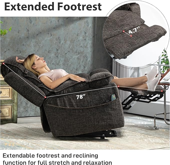 27in Extra Wide Power Lift Recliner Chair for Big Tall with Extended Footrest Heat Massage, Oversized Electric Lift Recliner Chairs for Adults Elderly Seniors, Arm Storage & Cup Holders