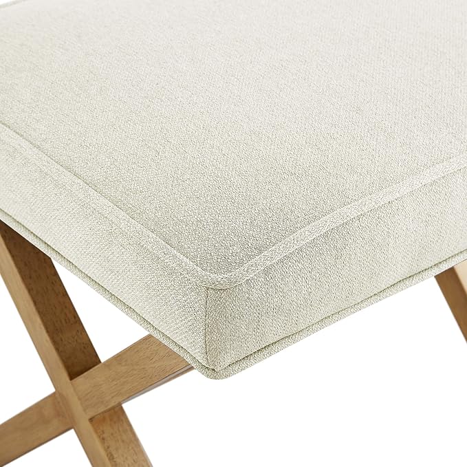 Amazon Basics Small Ottoman Foot Rest, Mid-Century Modern X Square Polyester Foot Stool, Linen, Ivory White, 18"D x 19.8"W x 18.3"H (Previously Rivet Brand)