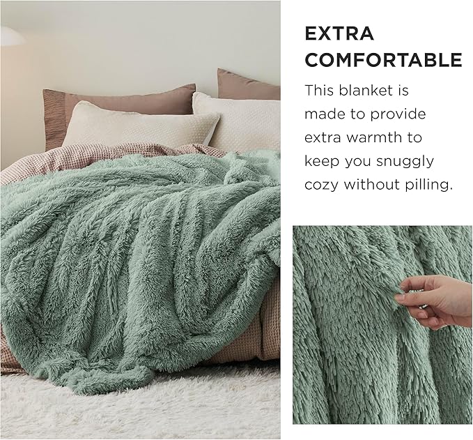 Bedsure GentleSoft Fluffy Sage Green Blankets Queen Size for Bed, Thick Sherpa Faux Fur Fleece Fuzzy Plush Winter Warm Soft Queen Blankets, Bedroom Decor Sage Green Cozy Gifts for Women Men, 90x90