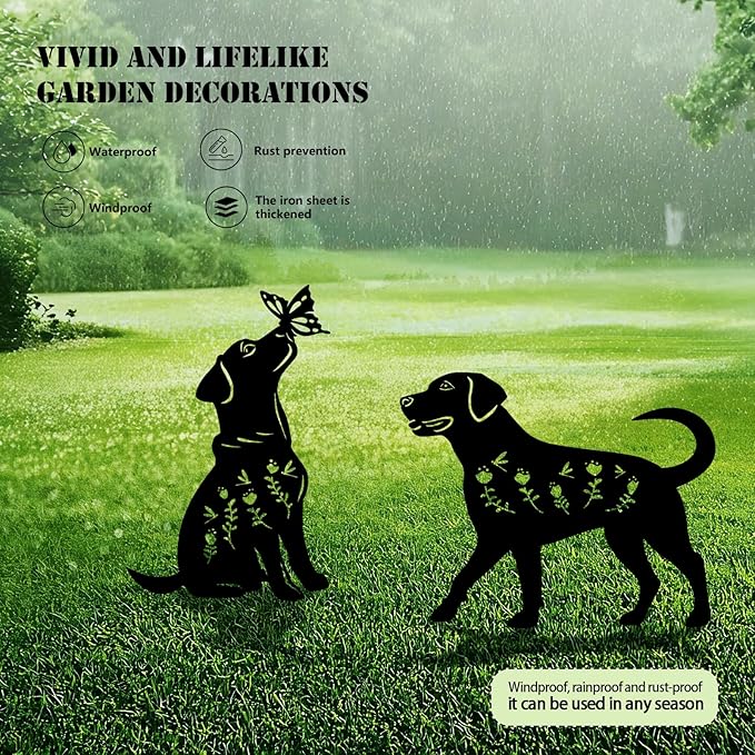 4 Pack Dog Metal Garden Decorative Stakes, Weather Proof Puppy Silhouette Statues for Yard, Patio,Outdoor Decor for Dog Lovers and Pet Owners
