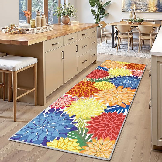 Area Rug 2x6 Washable Entry Rug Multicolored Tropical Botanical Modern Floral Indoor Kitchen Door Mat Entrance Carpet Non Slip for Bedroom Living Room, Porch