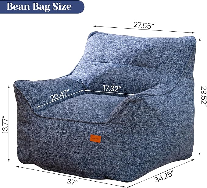 Bean Bag Chair with Filler, Bean Bag Sofa Chair with Tufted Soft Armrests Plush Lazy Sofa Comfy Chair,Large BeanBag Chair for Adults in Livingroom, Bedroom