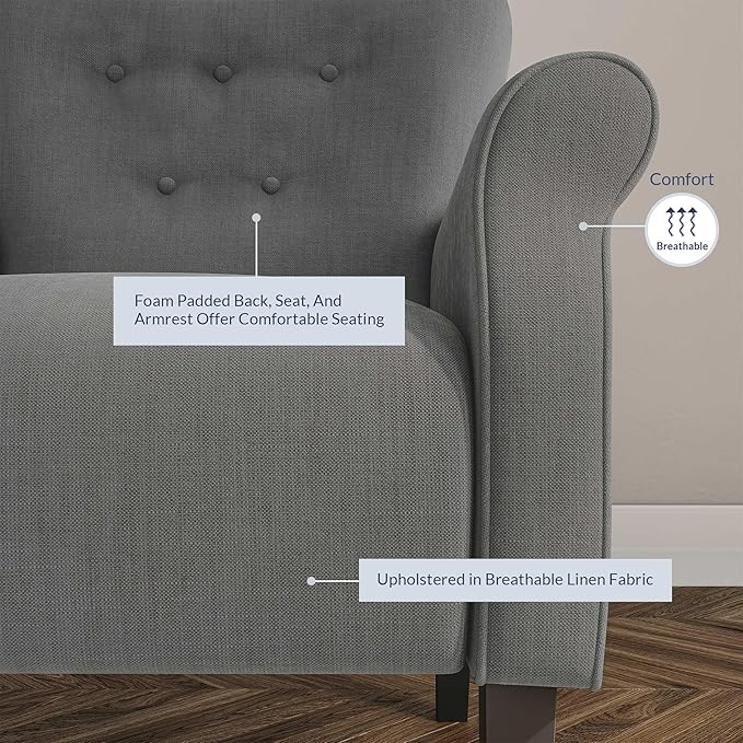 BELLEZE Modern Accent Chair, High Back Armchair, Upholstered Wingback Side Chair, Padded Single Sofa with Wooden Legs for Living Room, Bedroom - Gray