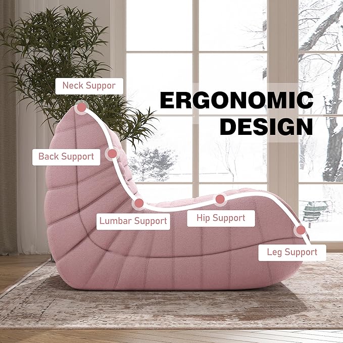 Bean Bag Chair, Fireside Chair Bean Bag Sofa Large Bean Bag Chair for Adults, Bean Bag Chairs for Teens with High Density Comfortable Foam, Memory Foam Bean Bag for Living Room, Bedroom (Pink)