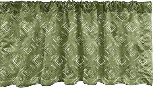 Ambesonne Olive Green Window Valance, Grunge Geometric Pattern Square Shape Diagonal Abstract Rhombus, Curtain Valance for Kitchen Bedroom Decor with Rod Pocket, 54" X 12", Olive Green