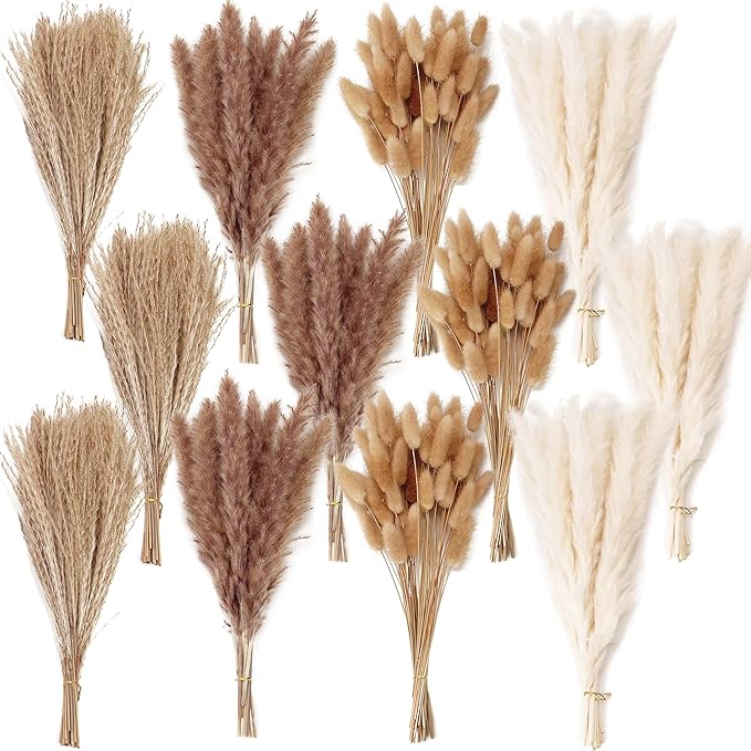 300 PCS Dried Flower Bouquet – Pampas Grass, Floral Decor for Home, Wedding, and Boho Style | Perfect for Vases, Fall, Spring, Summer, and Winter Arrangements