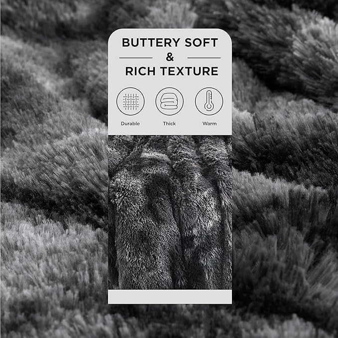 Bedsure GentleSoft Fluffy Tie Dye Black King Size Blanket for Bed, Thick Soft Sherpa Faux Fur Fleece Bedding Fuzzy Plush Winter Warm Heavy Large King Blanket, Cozy Black Gifts for Men Women, 108x90