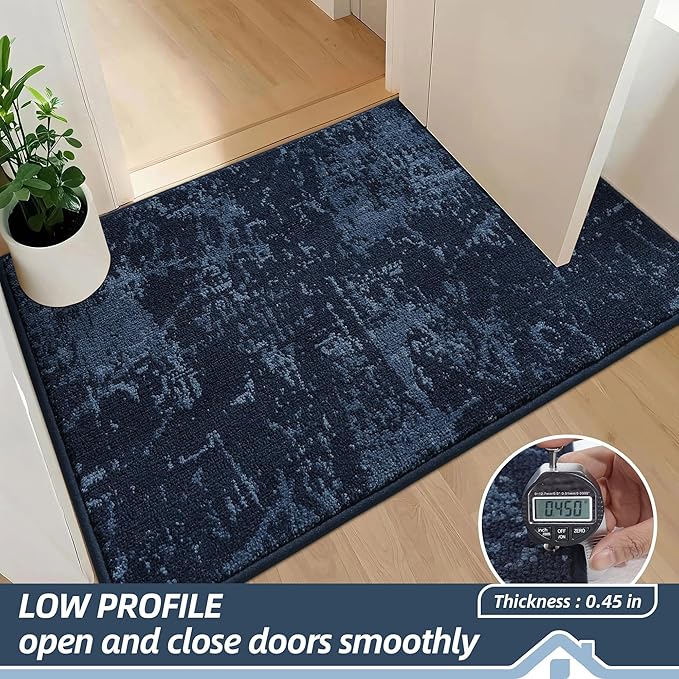 BEQHAUSE Dirt Trapper Door Mat 20"x32" Non-Slip Door Mats Washable Entryway Rugs Stain Resistant Doormat Absorbent Welcome Floor Mat for Front Back Door, Muddy Wet Shoes & Paws,Blue